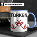 Törken Tasse mit wütendem Gesicht, lustiger Spruch für Morge – Blau [farbe:blau]