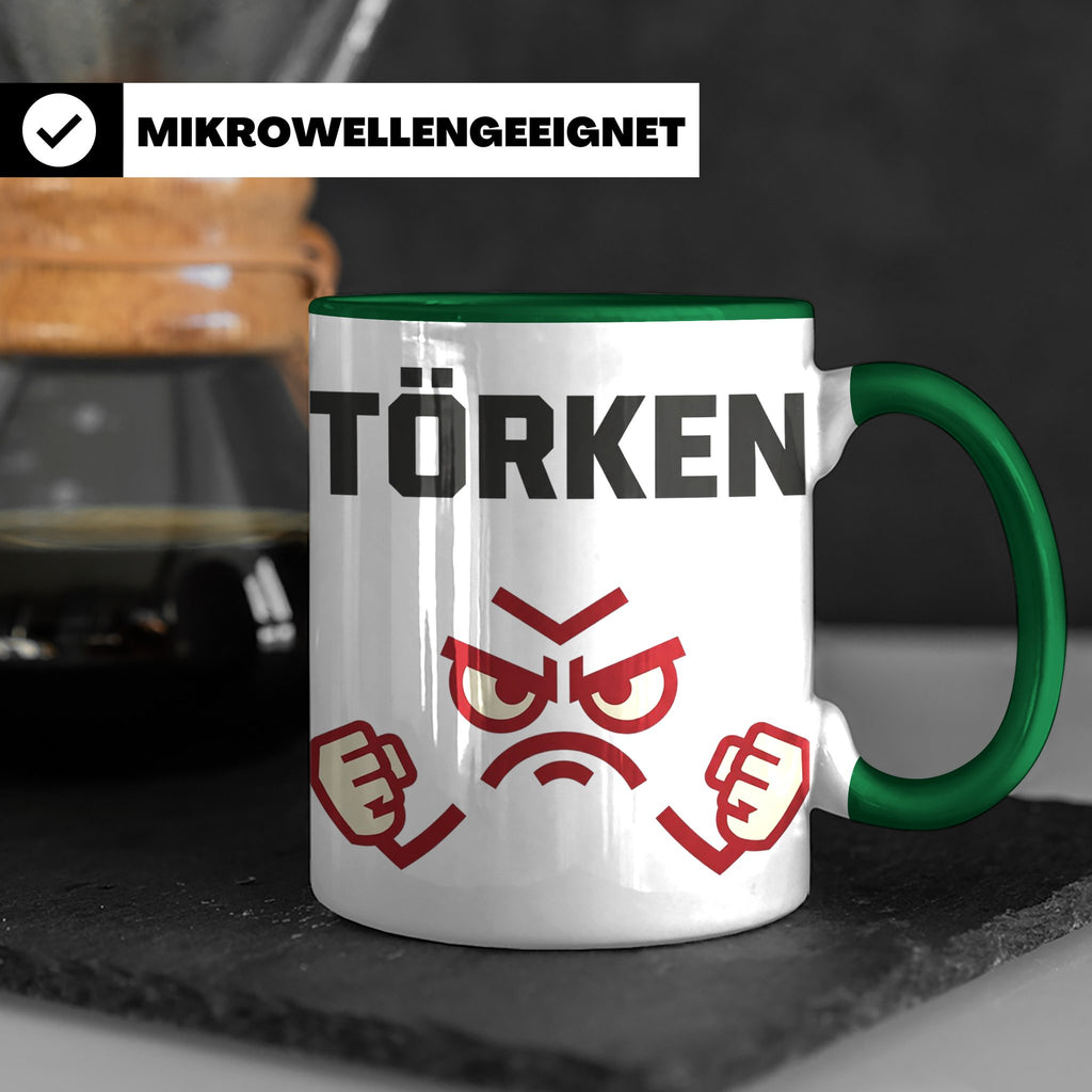 Törken Tasse mit wütendem Gesicht, lustiger Spruch für Morge – Grün [farbe:grün]