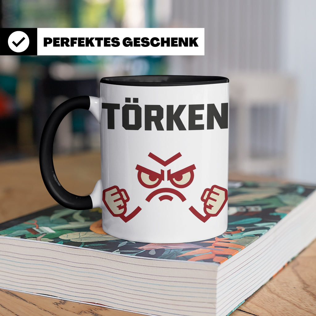 Törken Tasse mit wütendem Gesicht, lustiger Spruch für Morge – Schwarz [farbe:schwarz]