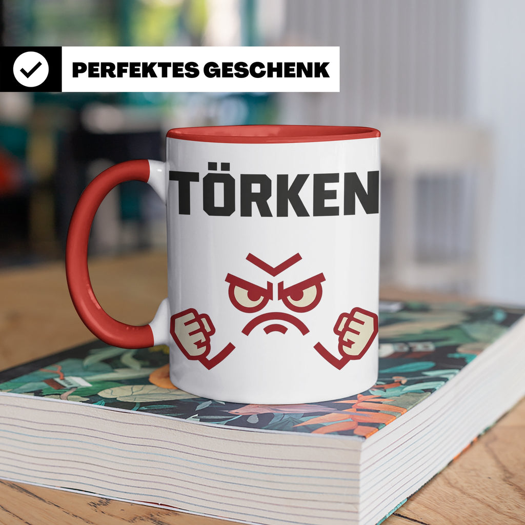 Törken Tasse mit wütendem Gesicht, lustiger Spruch für Morge – Rot [farbe:rot]