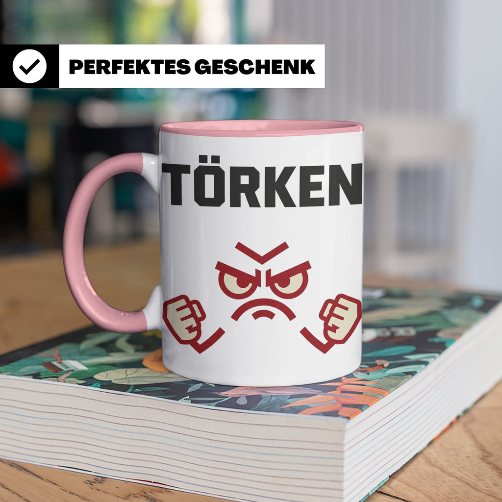 Törken Tasse mit wütendem Gesicht, lustiger Spruch für Morge – Rosa [farbe:rosa]