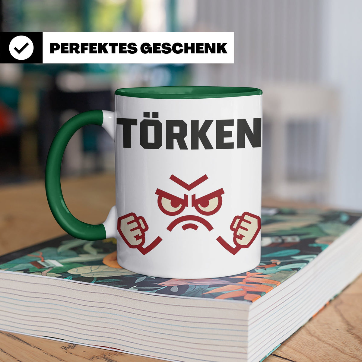 Törken Tasse mit wütendem Gesicht, lustiger Spruch für Morge – Grün [farbe:grün]