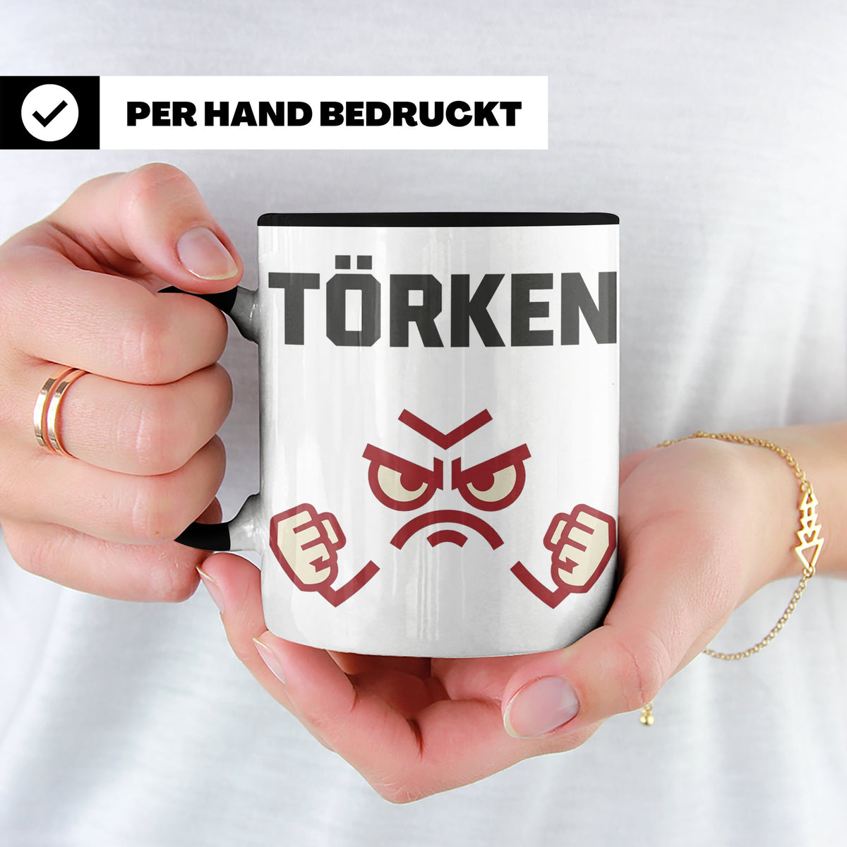 Törken Tasse mit wütendem Gesicht, lustiger Spruch für Morge – Schwarz [farbe:schwarz]