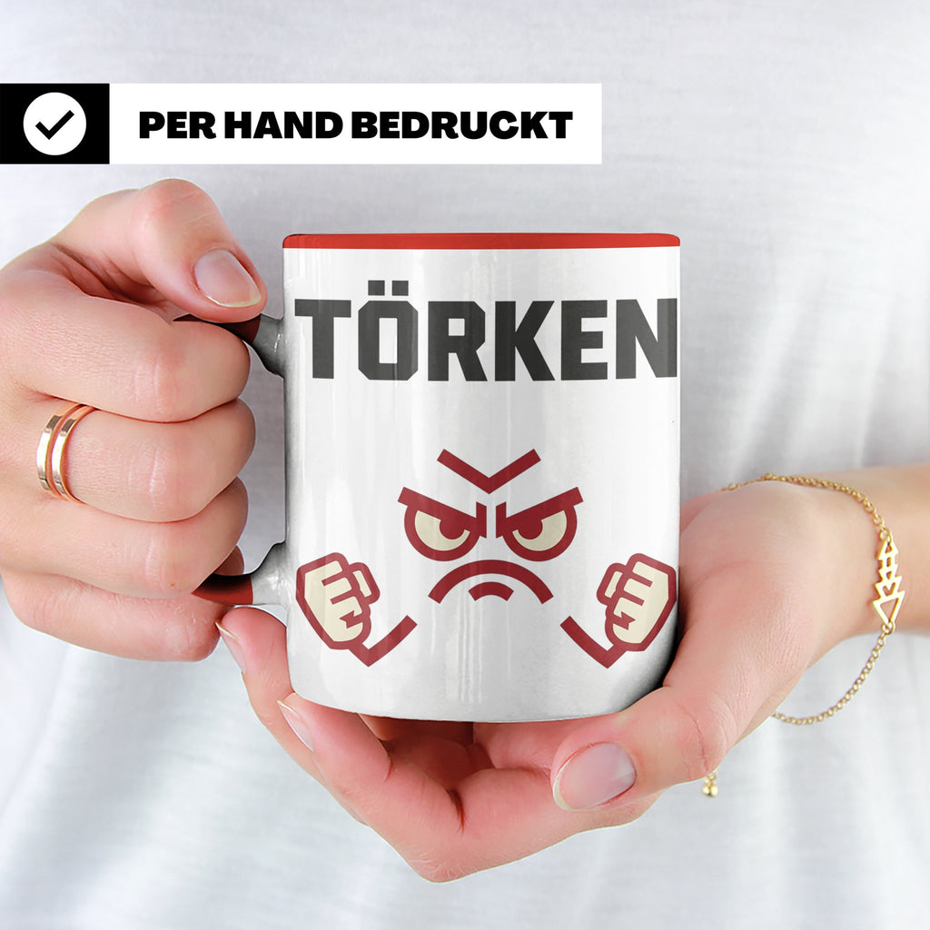 Törken Tasse mit wütendem Gesicht, lustiger Spruch für Morge – Rot [farbe:rot]