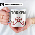 Törken Tasse mit wütendem Gesicht, lustiger Spruch für Morge – Blau [farbe:blau]
