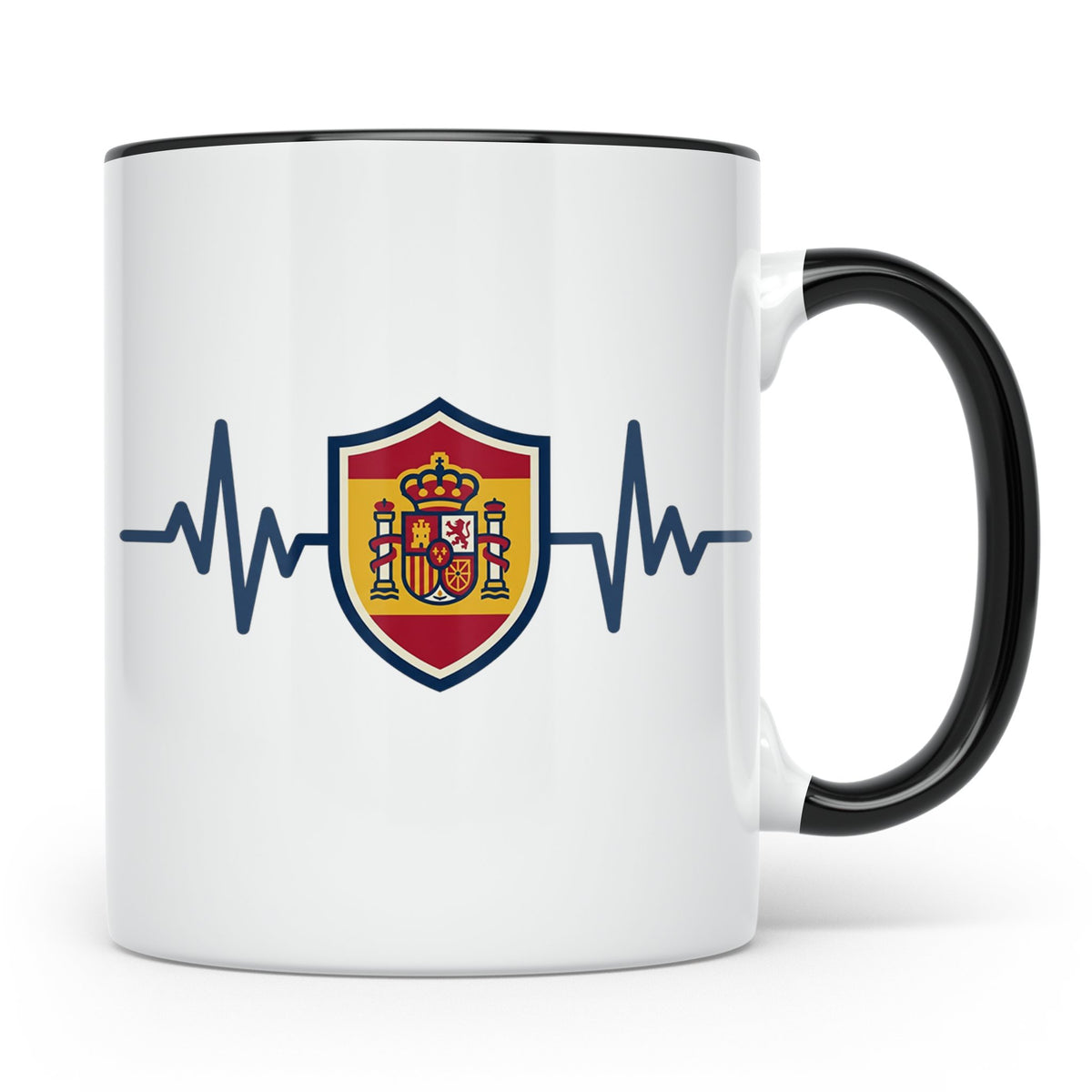 Spanien Herzschlag Tasse mit Wappen, EKG Fanartikel für Span – Schwarz [farbe:schwarz]