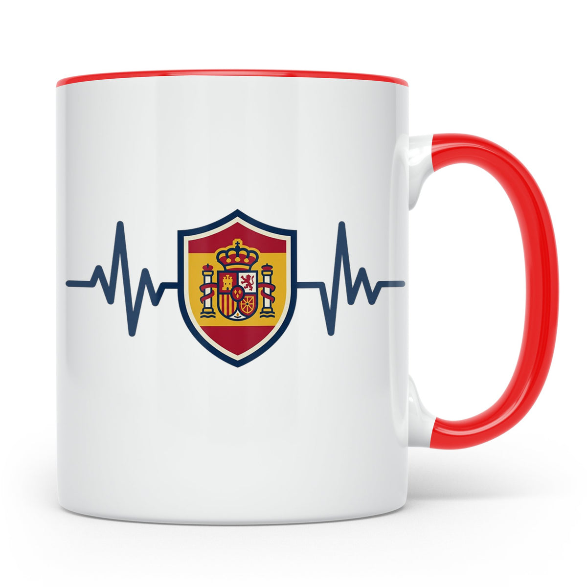 Spanien Herzschlag Tasse mit Wappen, EKG Fanartikel für Span – Rot [farbe:rot]