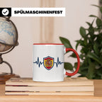 Spanien Herzschlag Tasse mit Wappen, EKG Fanartikel für Span – Rot [farbe:rot]