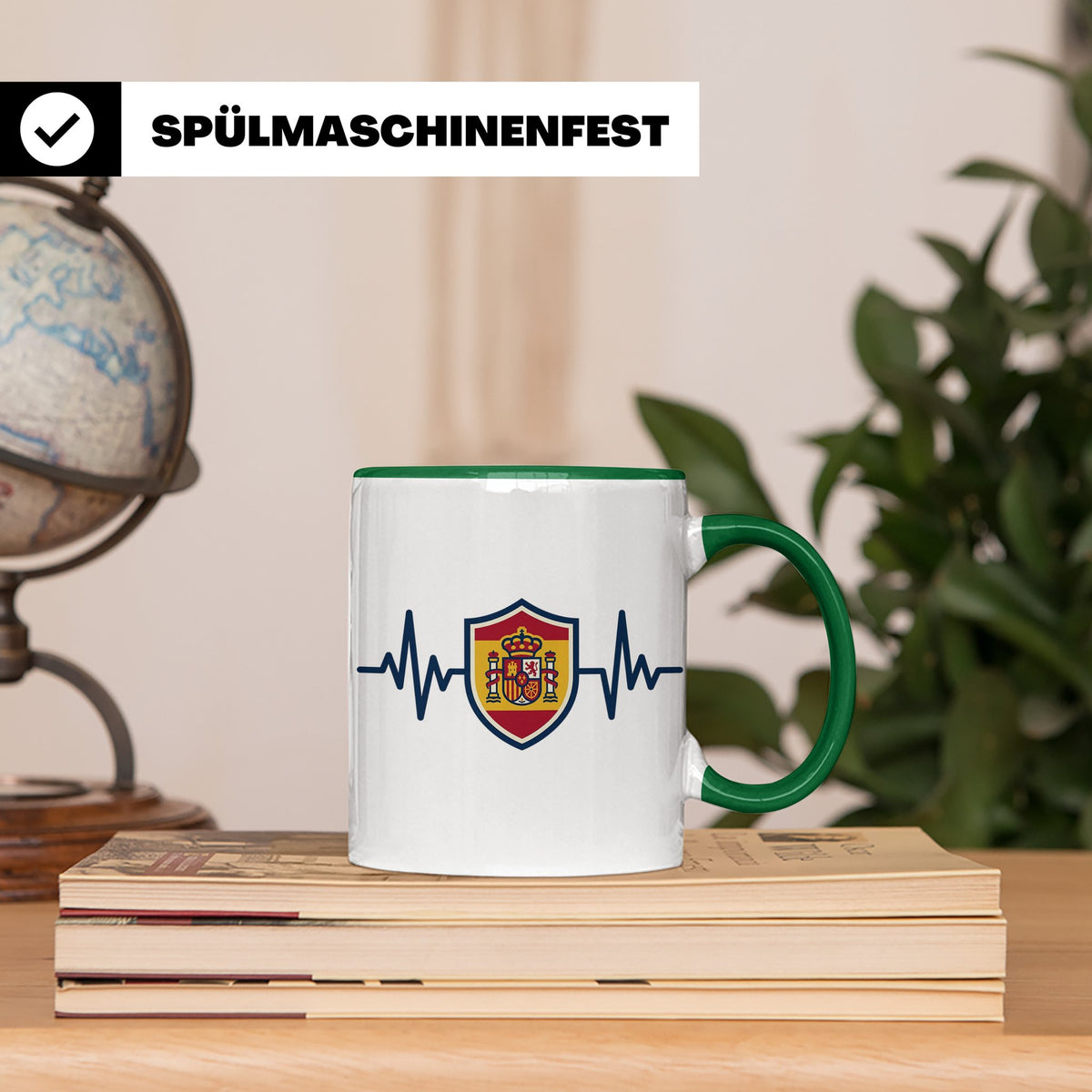 Spanien Herzschlag Tasse mit Wappen, EKG Fanartikel für Span – Grün [farbe:grün]