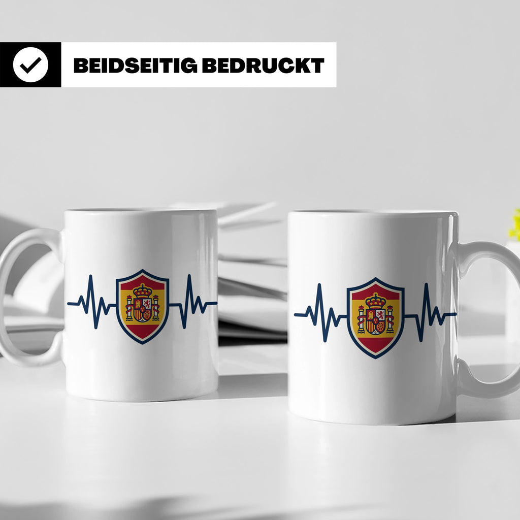 Spanien Herzschlag Tasse mit Wappen, EKG Fanartikel für Span – Weiß [farbe:weiß]