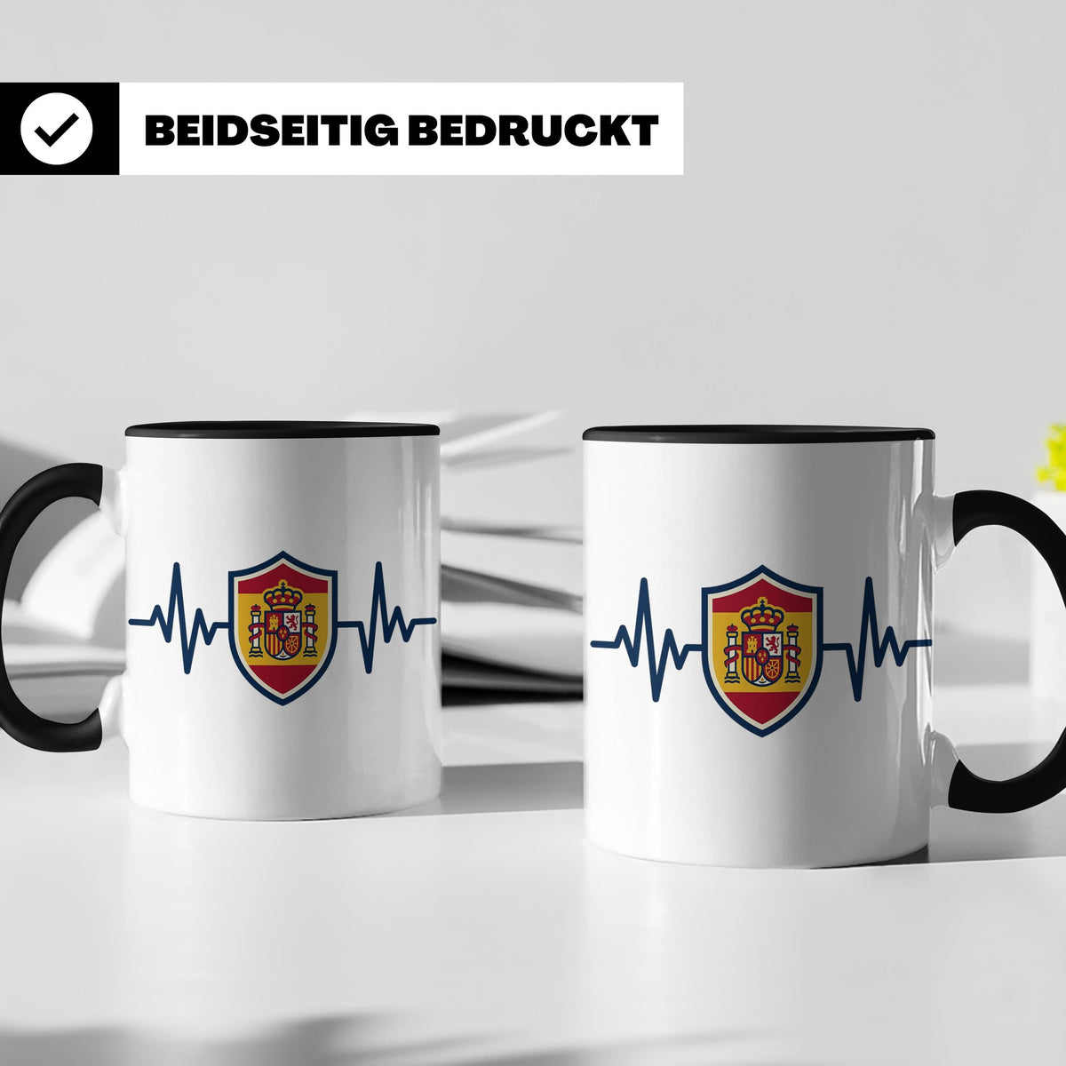 Spanien Herzschlag Tasse mit Wappen, EKG Fanartikel für Span – Schwarz [farbe:schwarz]