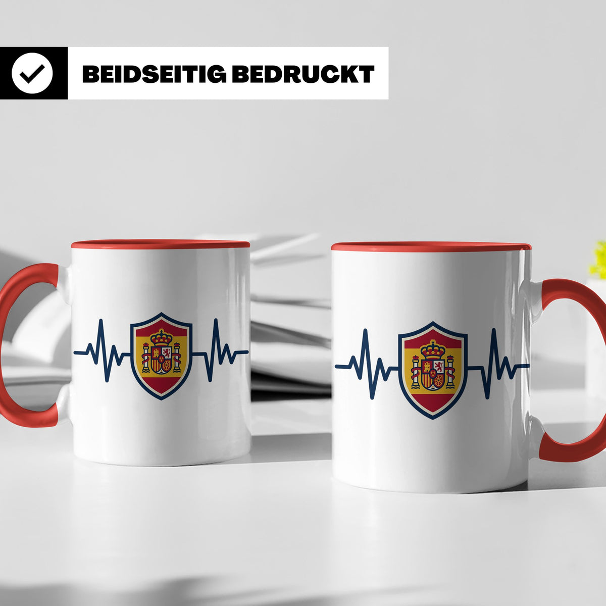 Spanien Herzschlag Tasse mit Wappen, EKG Fanartikel für Span – Rot [farbe:rot]