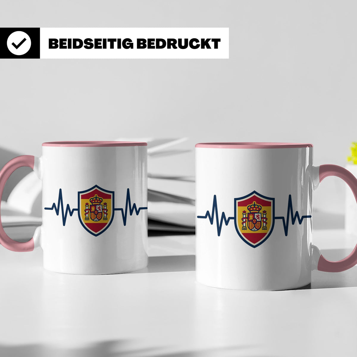 Spanien Herzschlag Tasse mit Wappen, EKG Fanartikel für Span – Rosa [farbe:rosa]