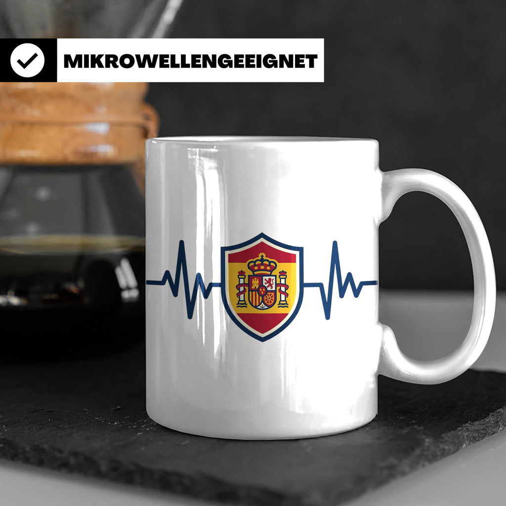Spanien Herzschlag Tasse mit Wappen, EKG Fanartikel für Span – Weiß [farbe:weiß]