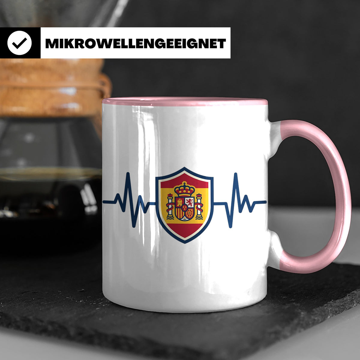Spanien Herzschlag Tasse mit Wappen, EKG Fanartikel für Span – Rosa [farbe:rosa]