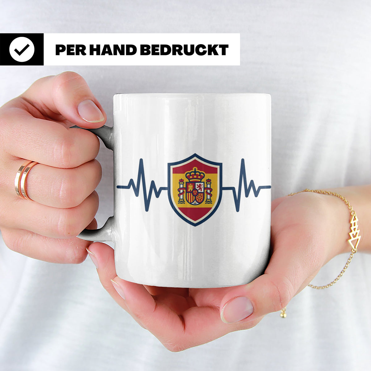 Spanien Herzschlag Tasse mit Wappen, EKG Fanartikel für Span – Weiß [farbe:weiß]
