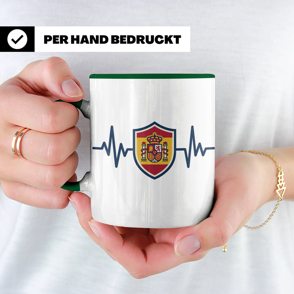 Spanien Herzschlag Tasse mit Wappen, EKG Fanartikel für Span – Grün [farbe:grün]