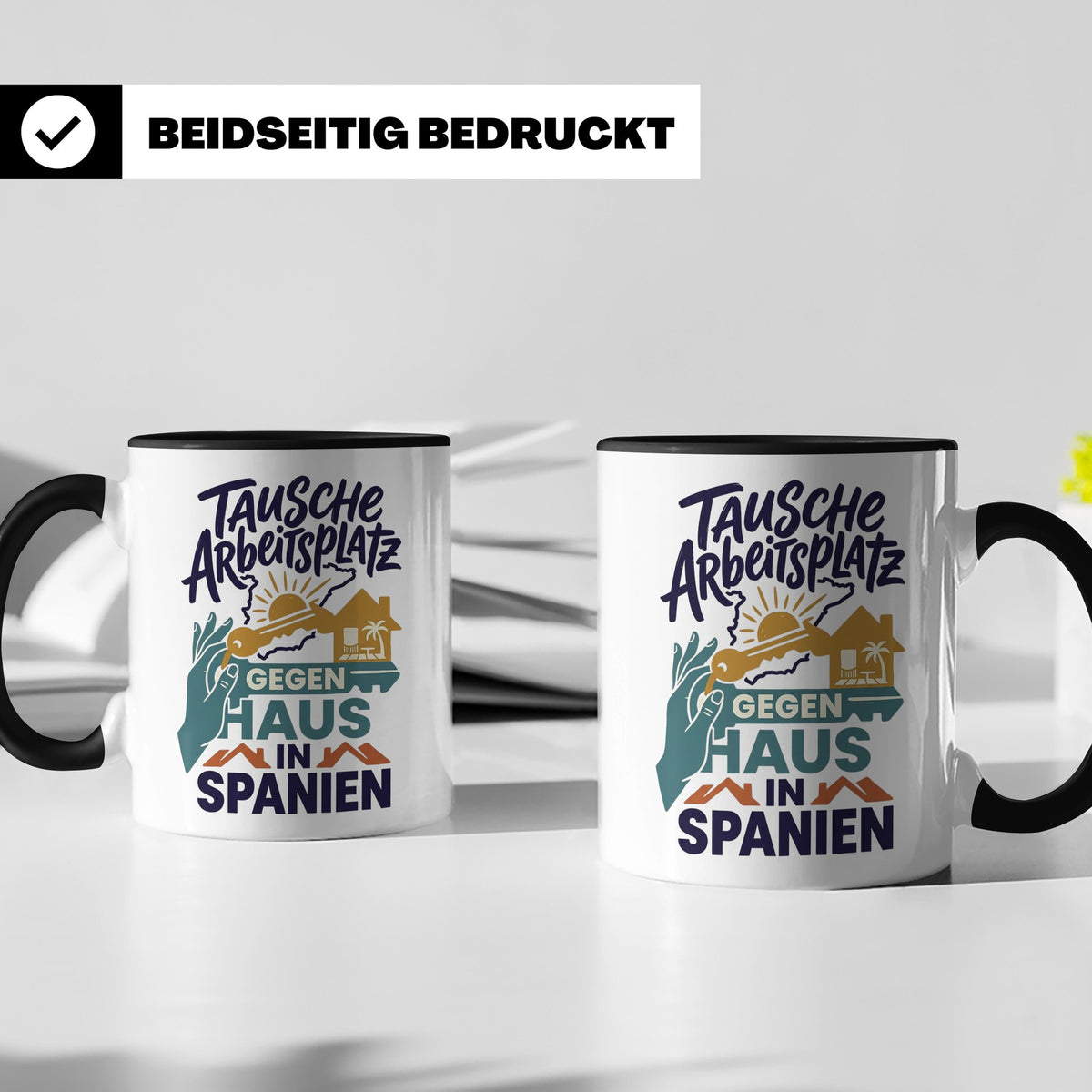 Tausche Arbeitsplatz gegen Haus in Spanien Tasse, lustiger S – Schwarz [farbe:schwarz]