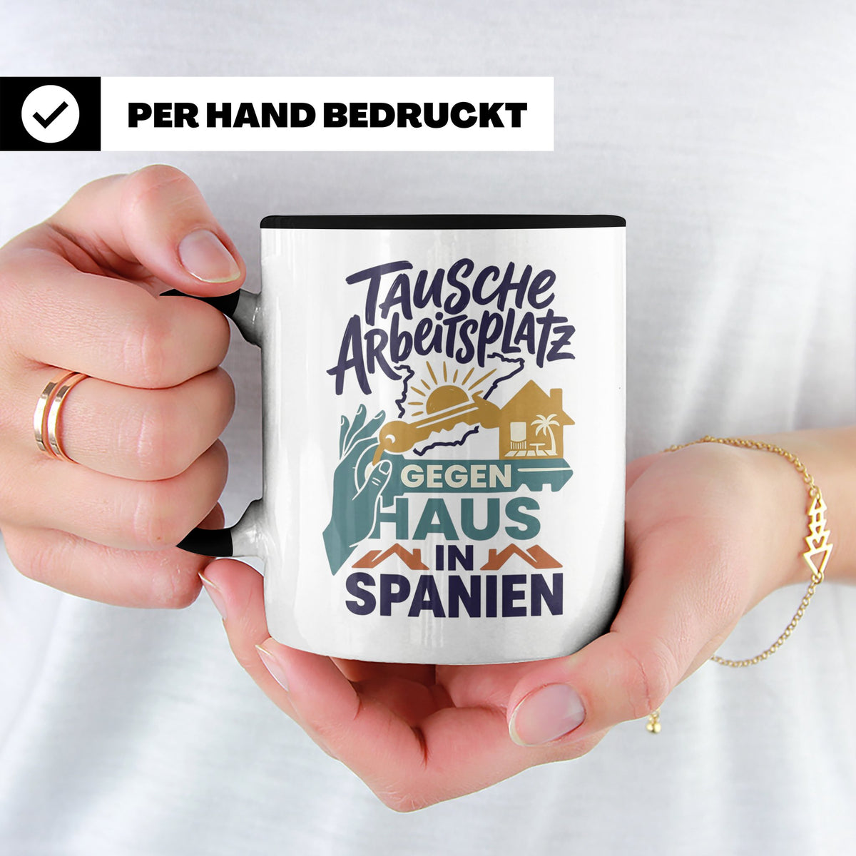 Tausche Arbeitsplatz gegen Haus in Spanien Tasse, lustiger S – Schwarz [farbe:schwarz]