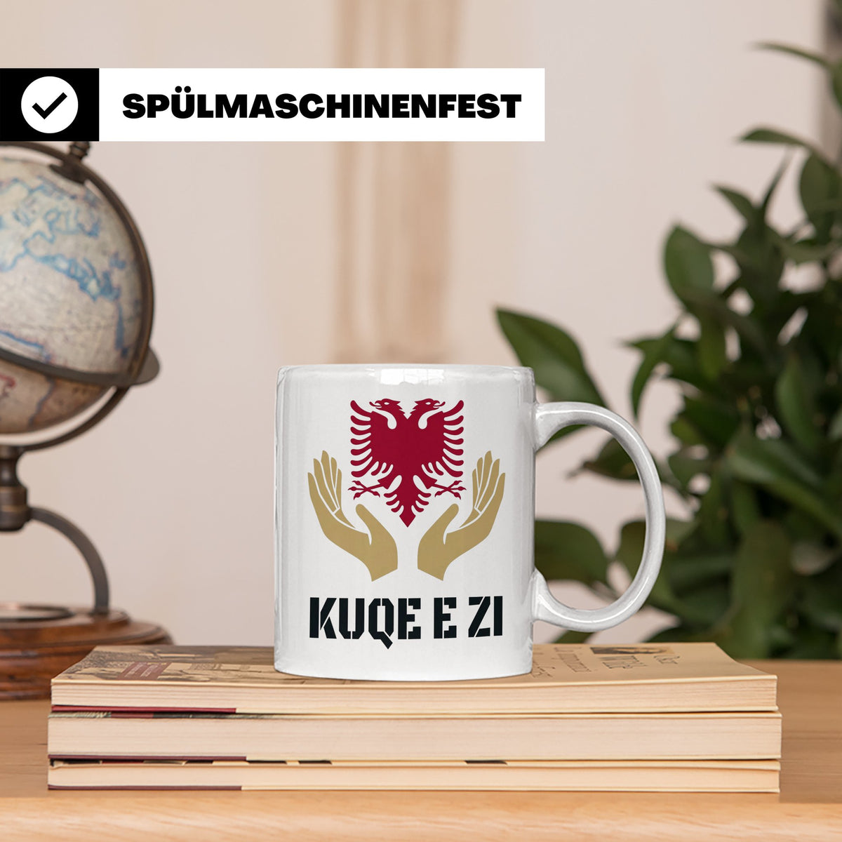 Kuq e Zi Tasse mit albanischem Doppeladler Shqipëria Motiv.  – Weiß [farbe:weiß]