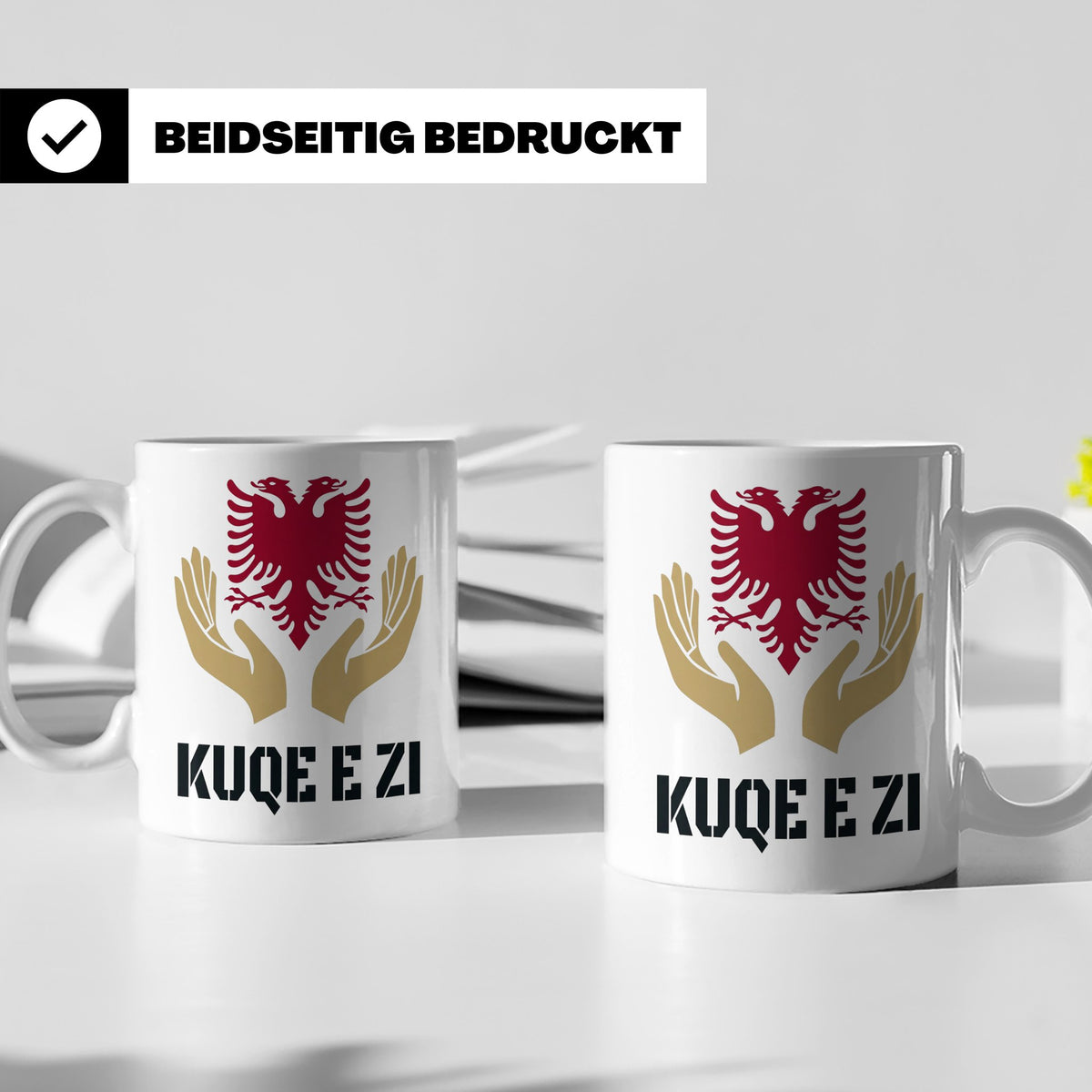 Kuq e Zi Tasse mit albanischem Doppeladler Shqipëria Motiv.  – Weiß [farbe:weiß]