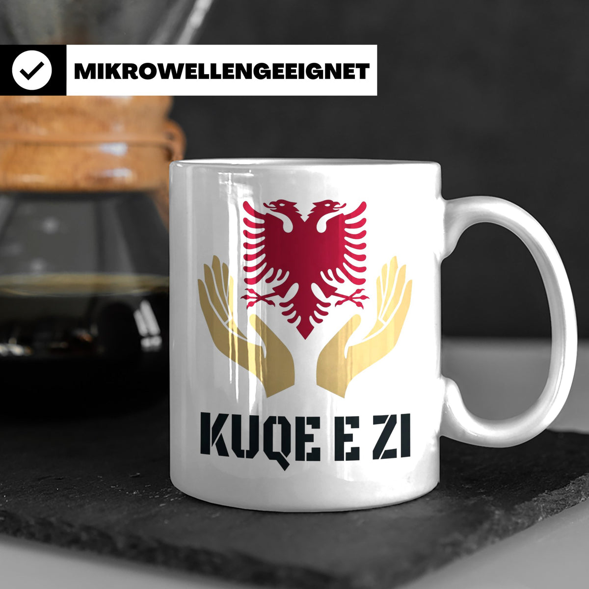Kuq e Zi Tasse mit albanischem Doppeladler Shqipëria Motiv.  – Weiß [farbe:weiß]