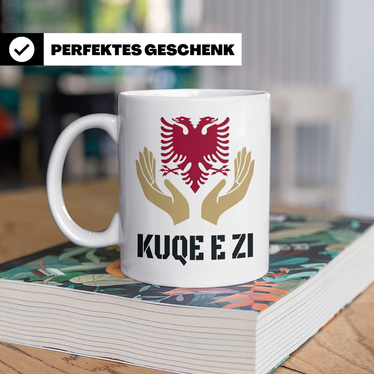 Kuq e Zi Tasse mit albanischem Doppeladler Shqipëria Motiv.  – Weiß [farbe:weiß]