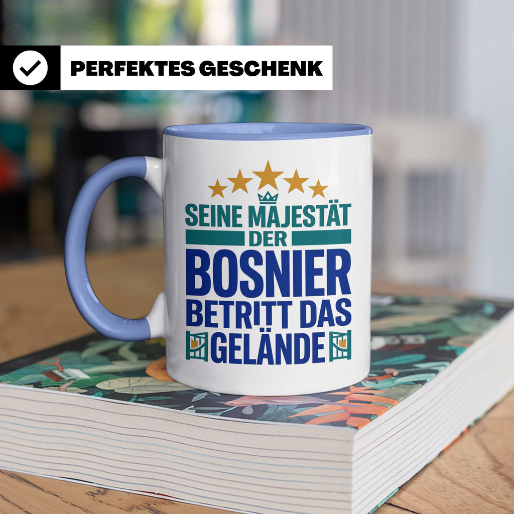 Bosnier Tasse Seine Majestät, lustiger Spruch Geschenk für M – Blau [farbe:blau]