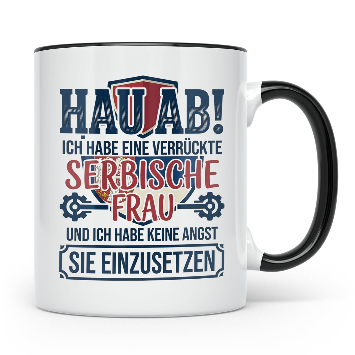 Verrückte Serbische Frau Tasse für Ehemann Lustiger Spruch S – Schwarz [farbe:schwarz]