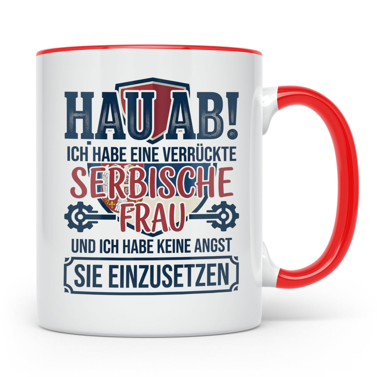 Verrückte Serbische Frau Tasse für Ehemann Lustiger Spruch S – Rot [farbe:rot]