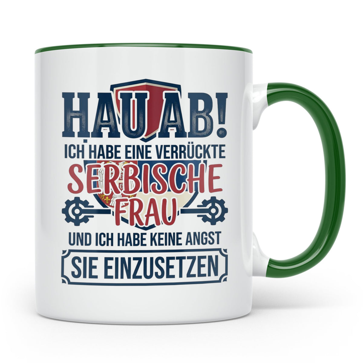 Verrückte Serbische Frau Tasse für Ehemann Lustiger Spruch S – Grün [farbe:grün]