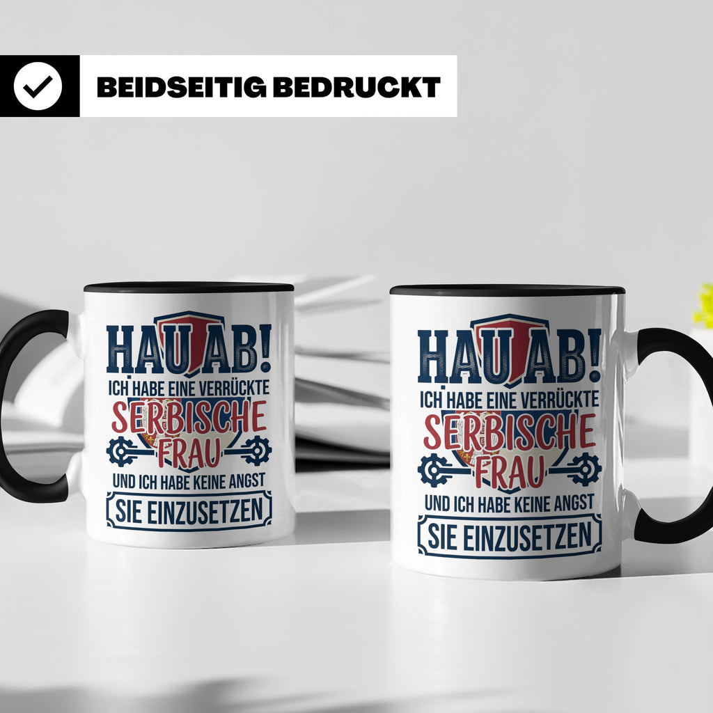 Verrückte Serbische Frau Tasse für Ehemann Lustiger Spruch S – Schwarz [farbe:schwarz]