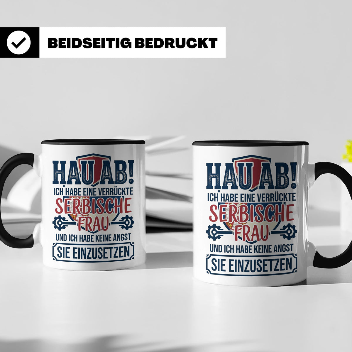 Verrückte Serbische Frau Tasse für Ehemann Lustiger Spruch S – Schwarz [farbe:schwarz]