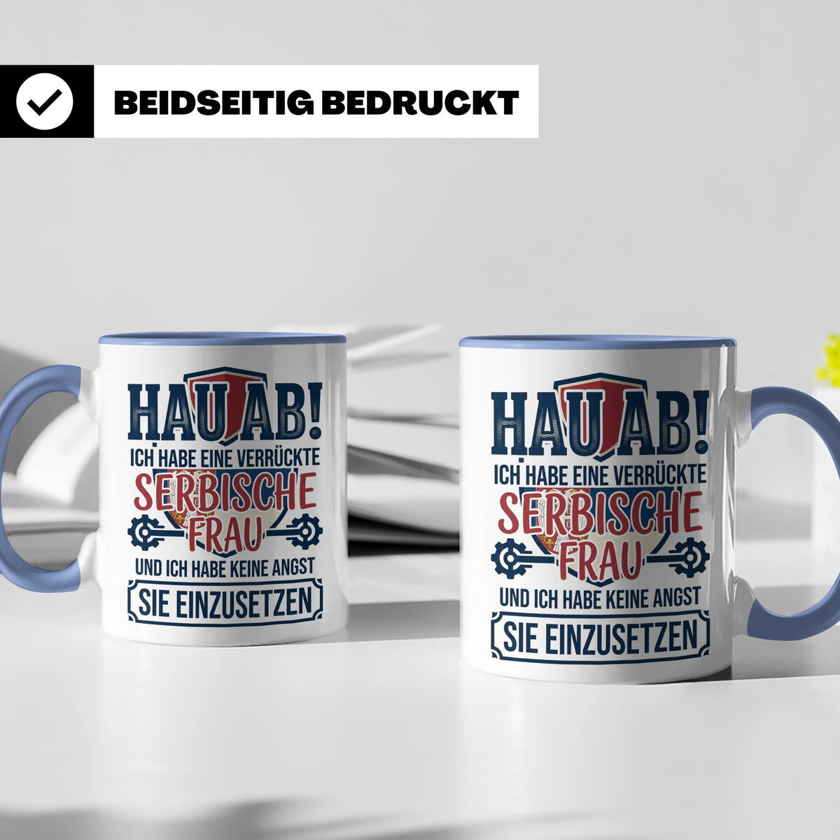 Verrückte Serbische Frau Tasse für Ehemann Lustiger Spruch S – Blau [farbe:blau]