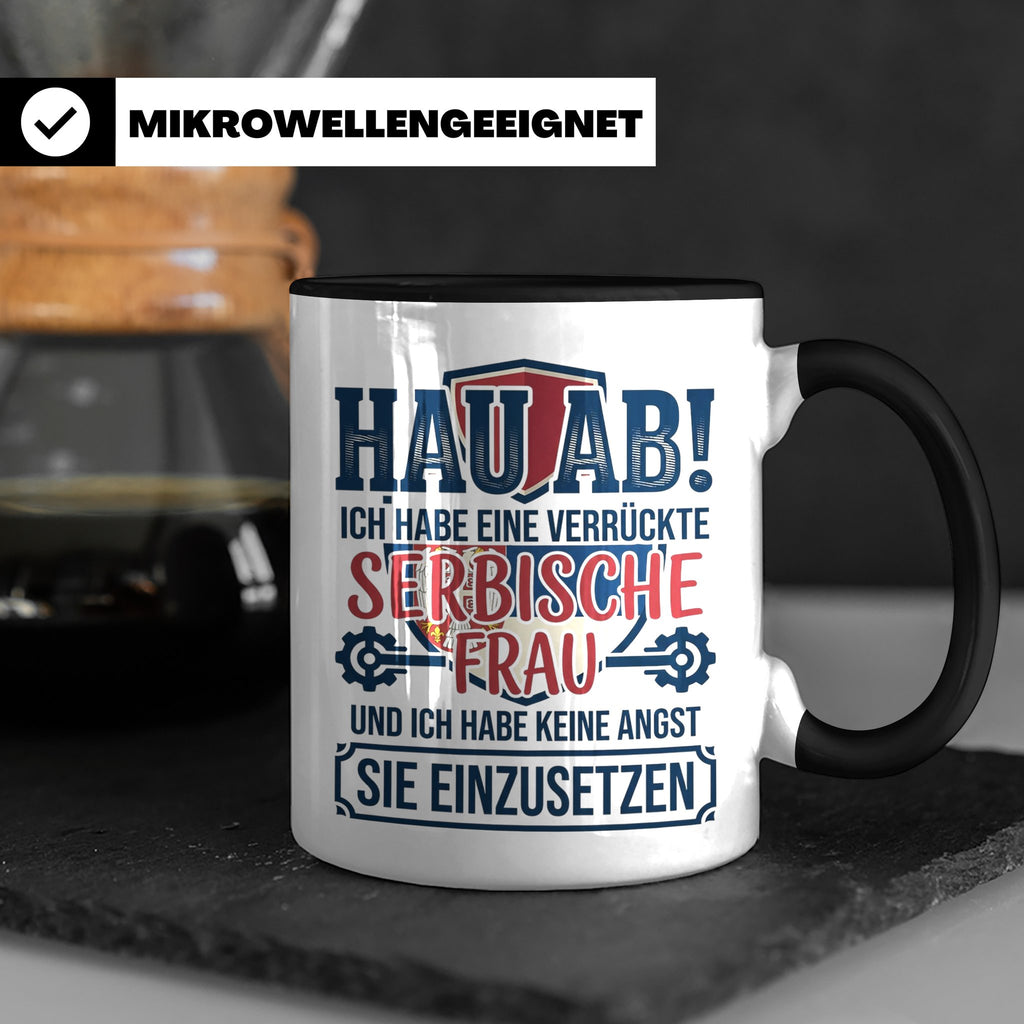 Verrückte Serbische Frau Tasse für Ehemann Lustiger Spruch S – Schwarz [farbe:schwarz]