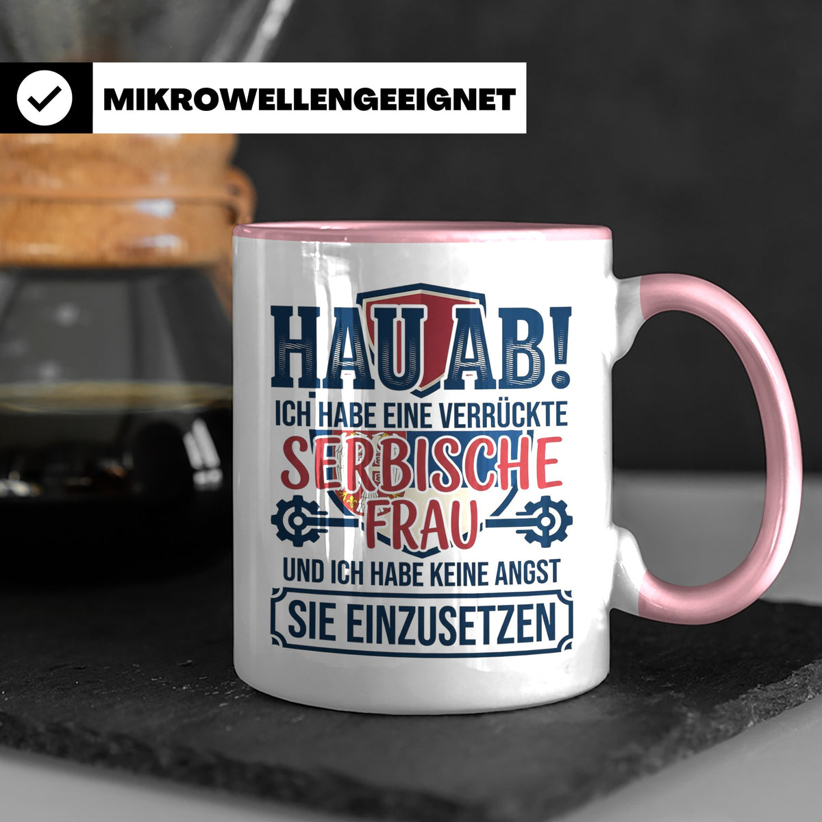 Verrückte Serbische Frau Tasse für Ehemann Lustiger Spruch S – Rosa [farbe:rosa]
