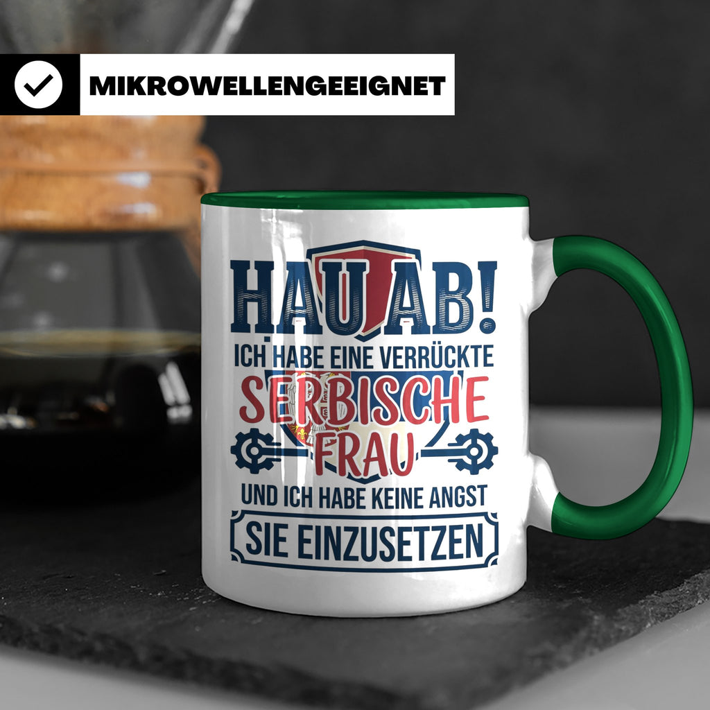 Verrückte Serbische Frau Tasse für Ehemann Lustiger Spruch S – Grün [farbe:grün]