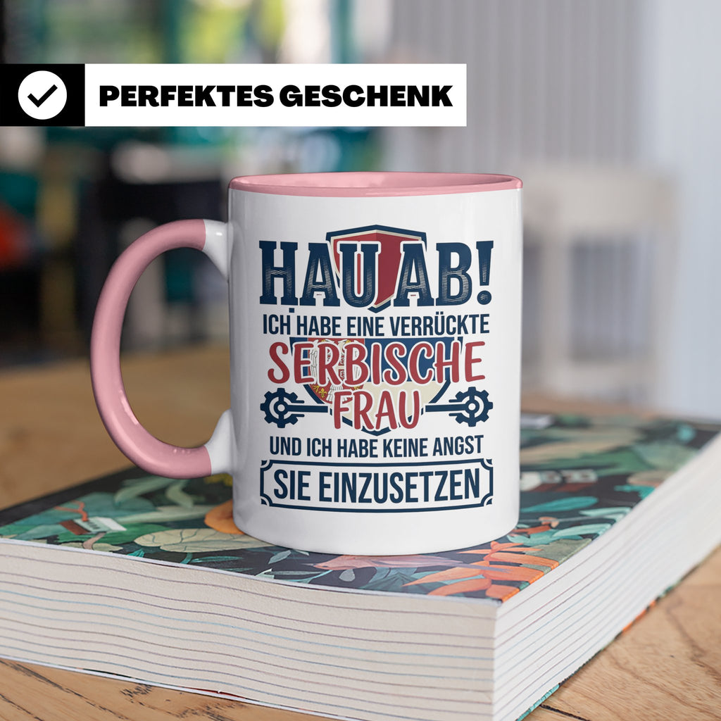 Verrückte Serbische Frau Tasse für Ehemann Lustiger Spruch S – Rosa [farbe:rosa]