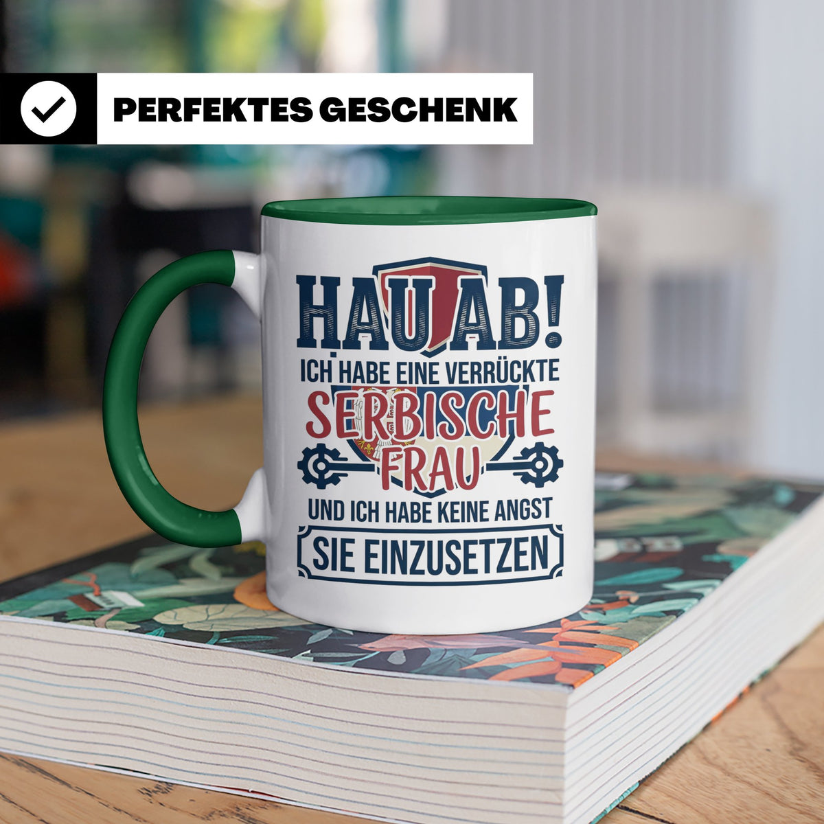 Verrückte Serbische Frau Tasse für Ehemann Lustiger Spruch S – Grün [farbe:grün]