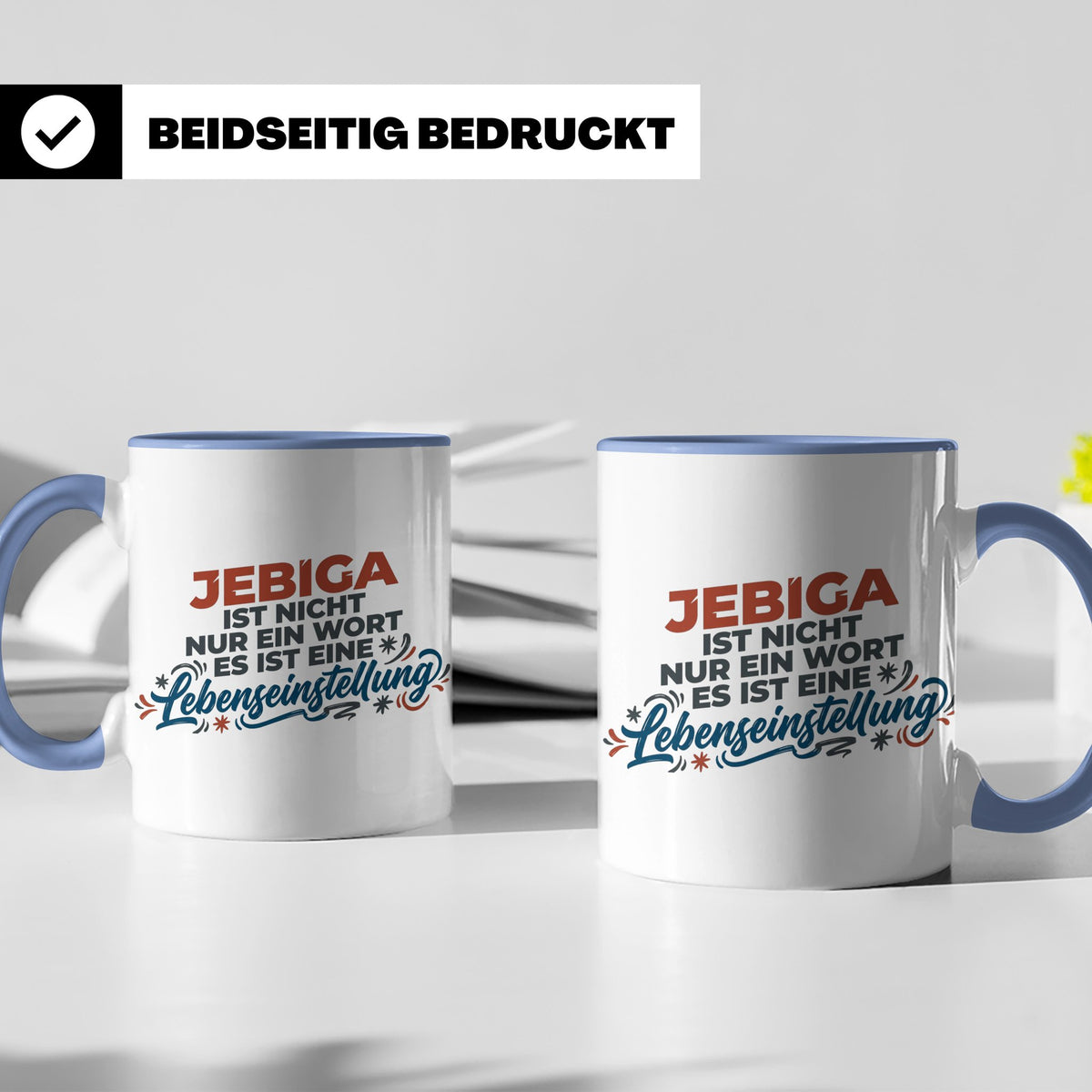 Jebiga Tasse mit Spruch Lebenseinstellung | Lustiges Balkan  – Blau [farbe:blau]
