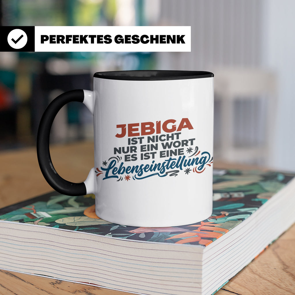 Jebiga Tasse mit Spruch Lebenseinstellung | Lustiges Balkan  – Schwarz [farbe:schwarz]