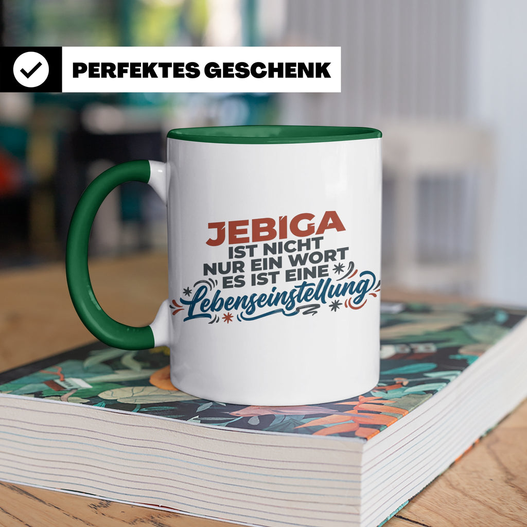Jebiga Tasse mit Spruch Lebenseinstellung | Lustiges Balkan  – Grün [farbe:grün]