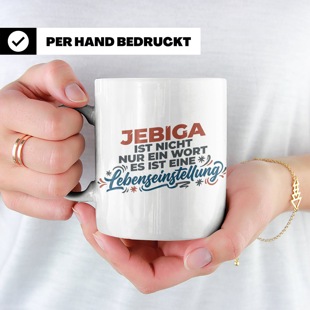 Jebiga Tasse mit Spruch Lebenseinstellung | Lustiges Balkan  – Weiß [farbe:weiß]