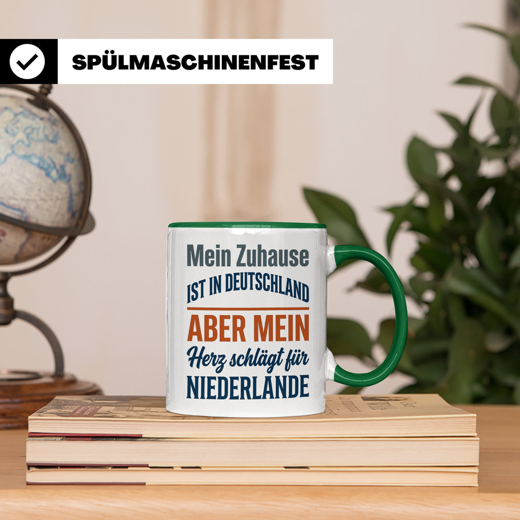 Niederlande Tasse Herz schlägt für Holland Spruch Zuhause De – Grün [farbe:grün]