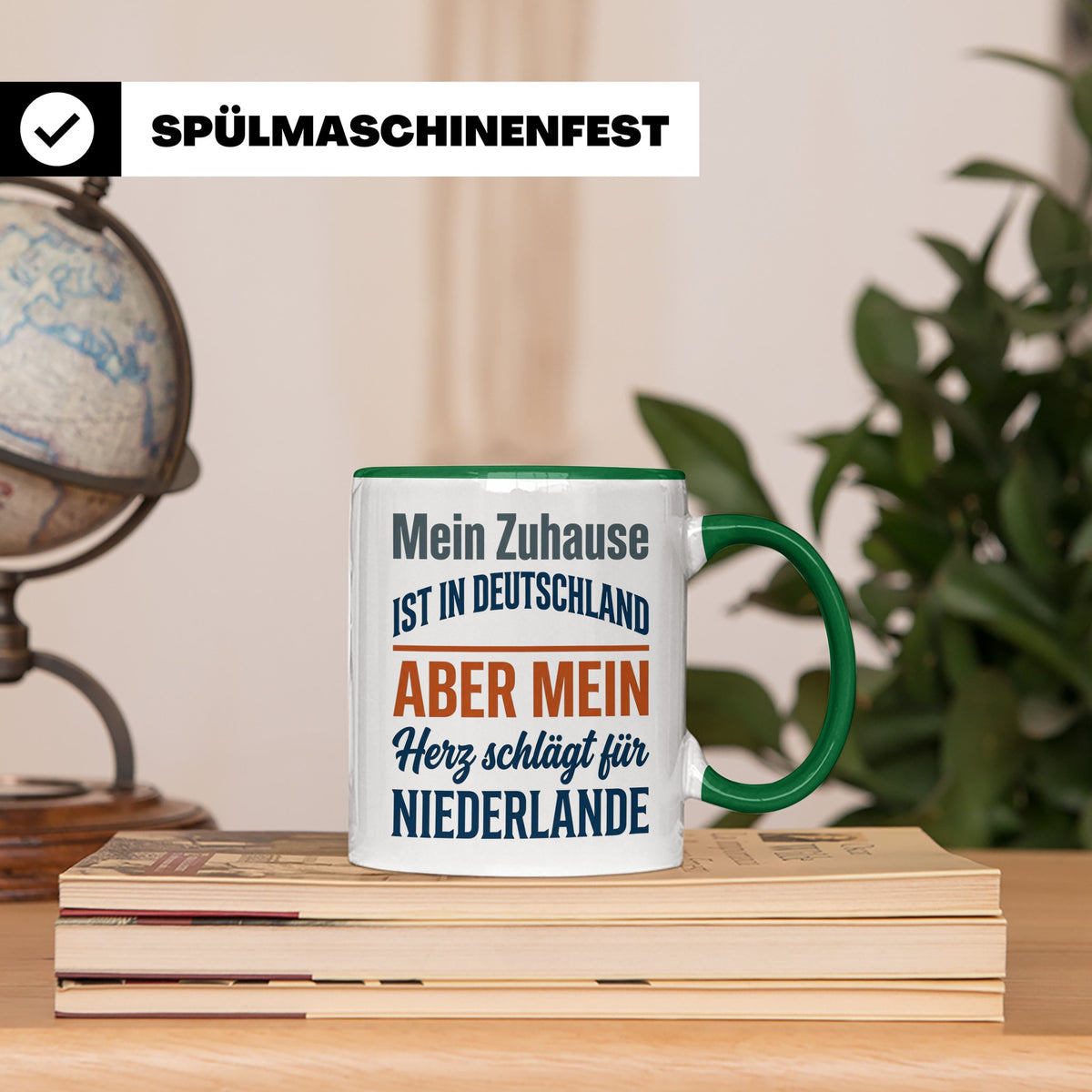 Niederlande Tasse Herz schlägt für Holland Spruch Zuhause De – Grün [farbe:grün]