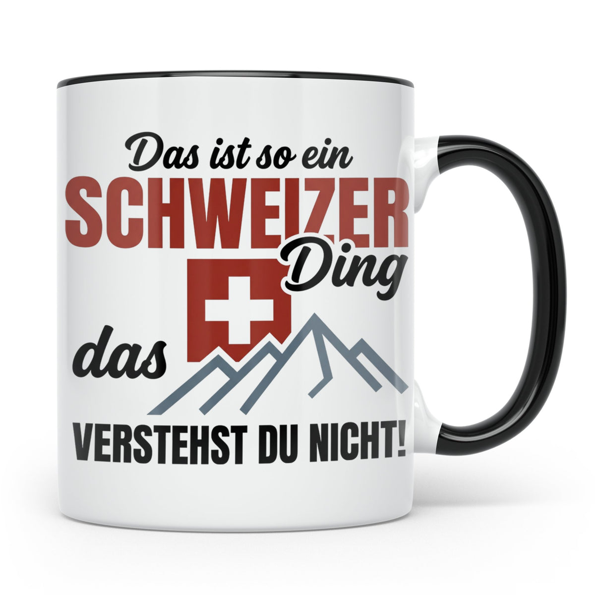 Schweizer Tasse mit Spruch "Schweizer Ding", Geschenk für Sc – Schwarz [farbe:schwarz]