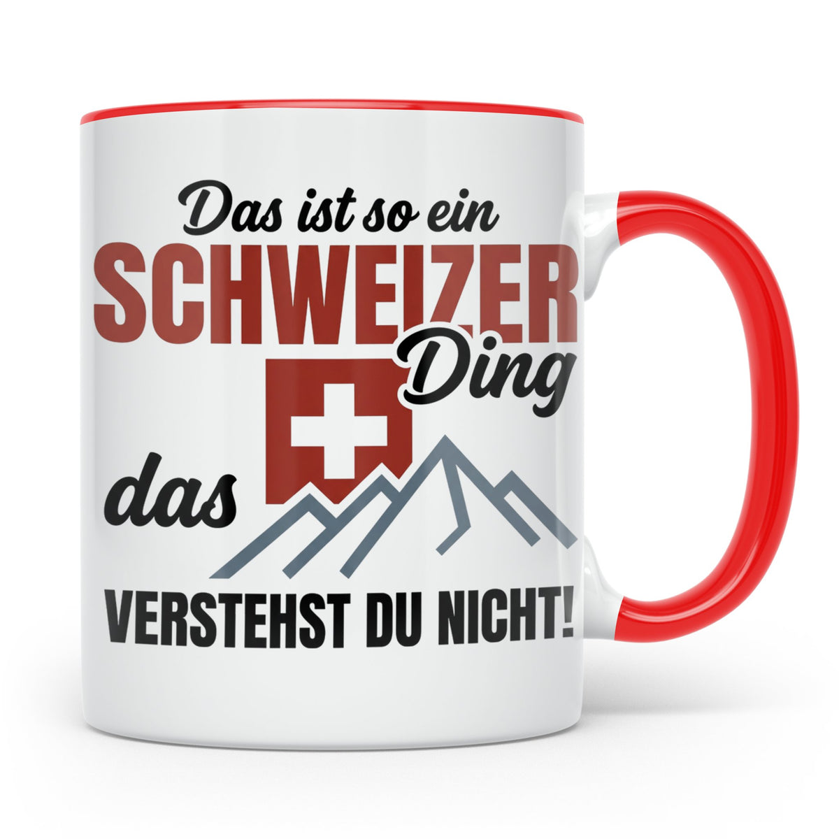 Schweizer Tasse mit Spruch "Schweizer Ding", Geschenk für Sc – Rot [farbe:rot]