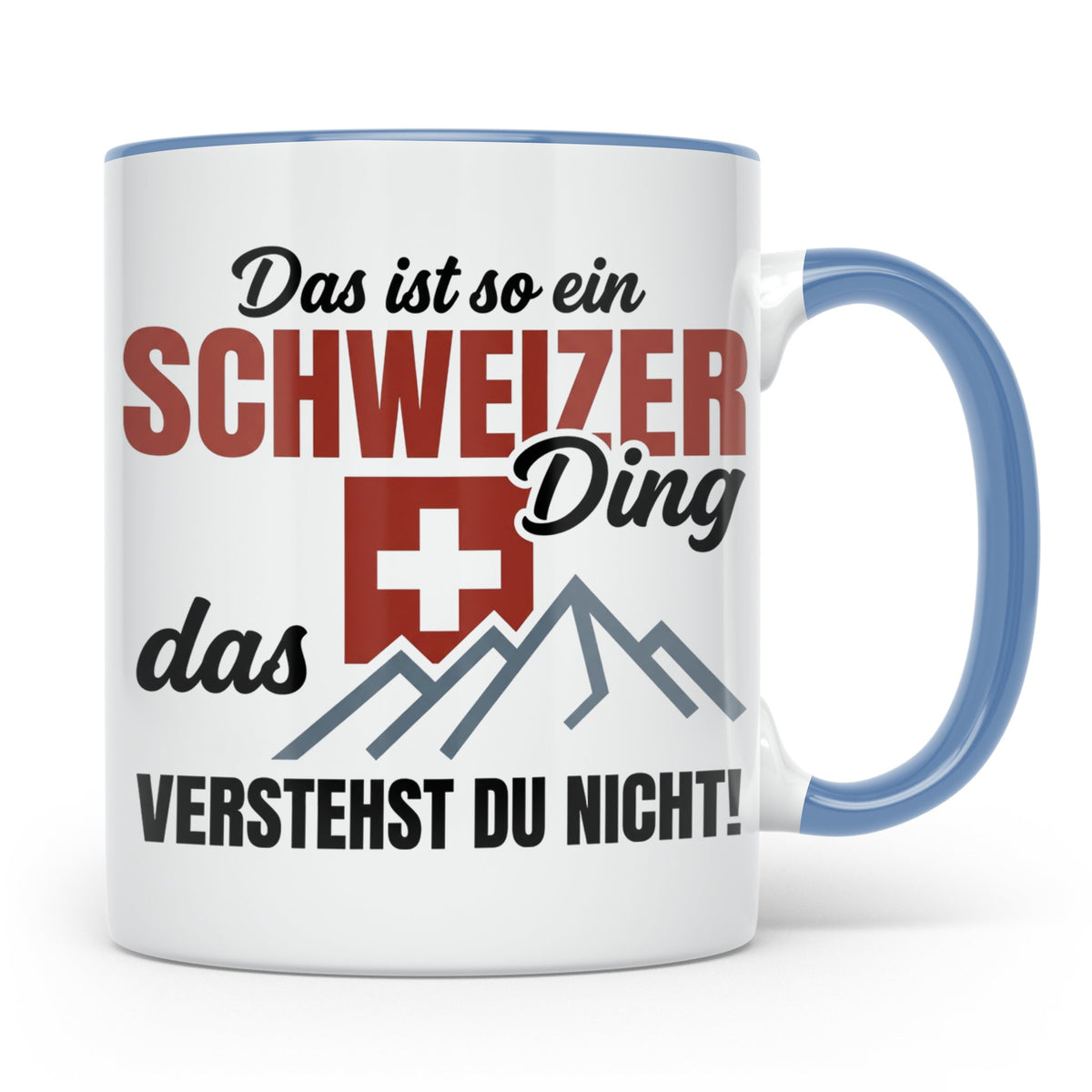 Schweizer Tasse mit Spruch "Schweizer Ding", Geschenk für Sc – Blau [farbe:blau]