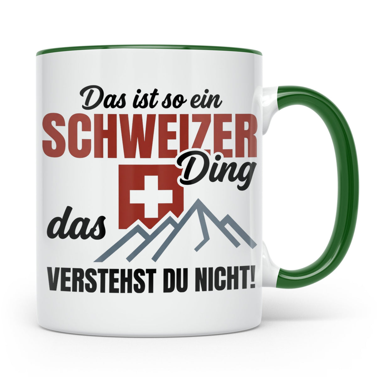 Schweizer Tasse mit Spruch "Schweizer Ding", Geschenk für Sc – Grün [farbe:grün]