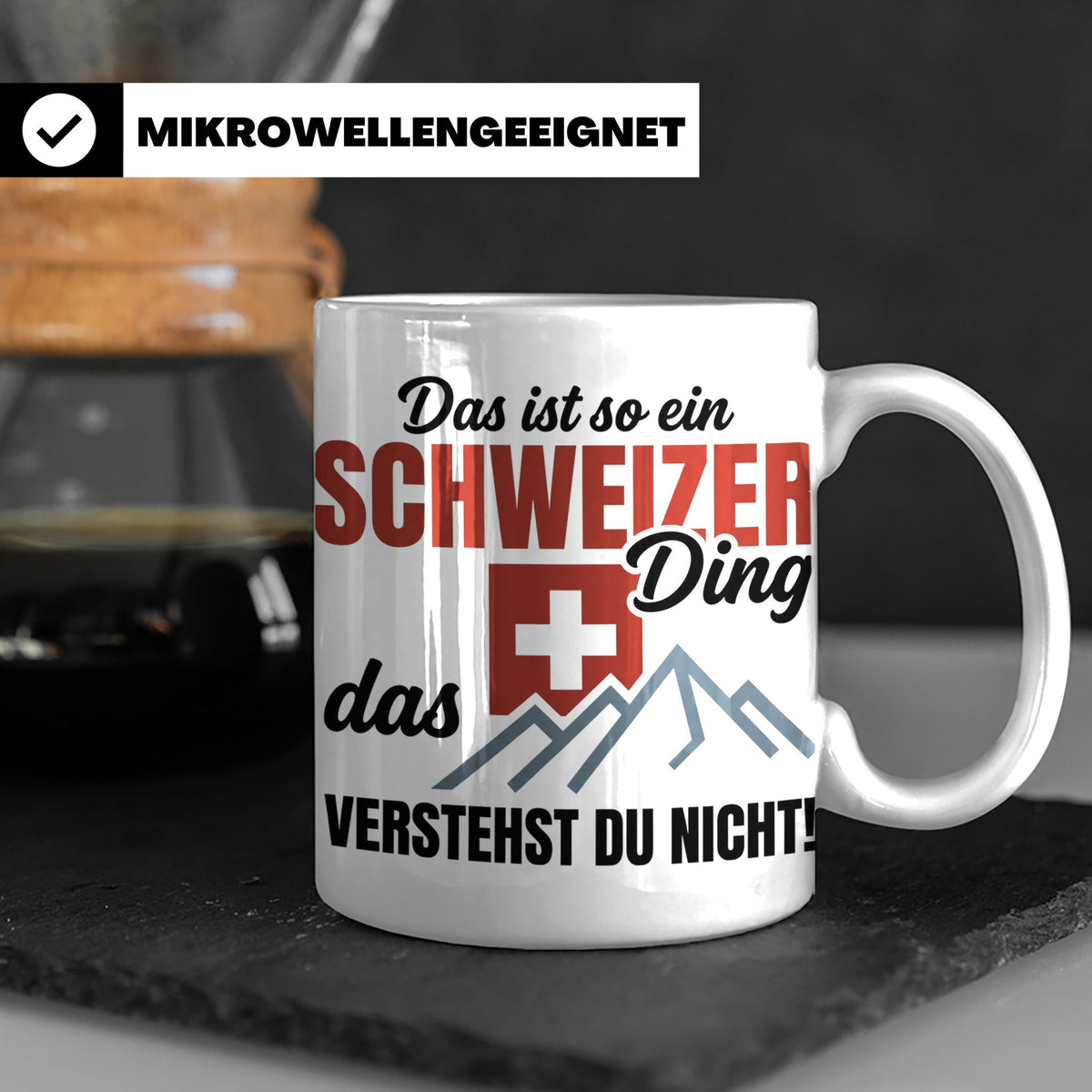 Schweizer Tasse mit Spruch "Schweizer Ding", Geschenk für Sc – Weiß [farbe:weiß]